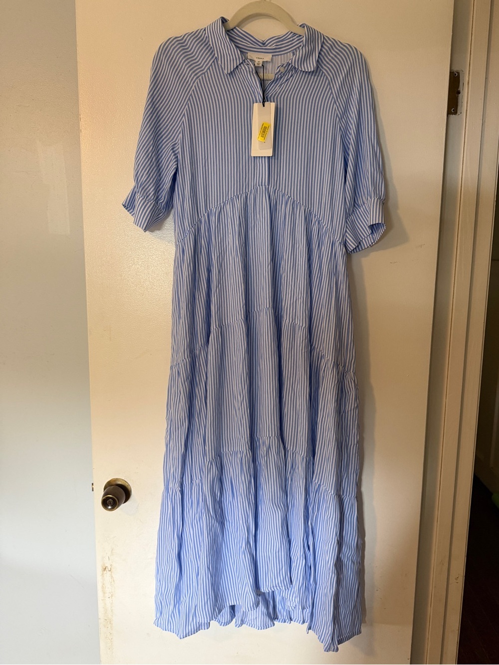 NWT a loves a Serenity Blue Striped Maxi Shirt Dress, Size XS